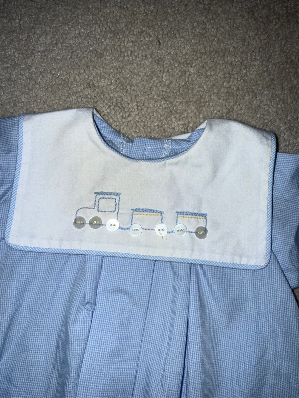 Baby Sen by Remember Nguyen Blue Train Embroidered Baby bubble